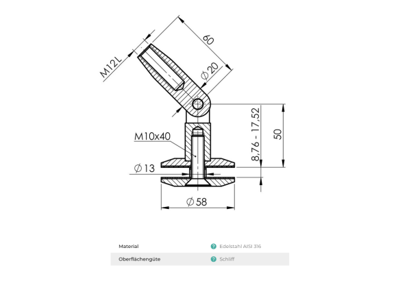 Glashalter für Vordachsystem Glasvordach Edelstahl Vordachhalter V4A Überdachung
